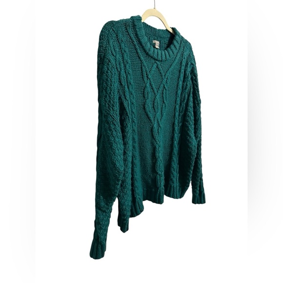 Aerie Linden Emerald Green Cable Knit Crewneck Pullover Sweater Womens Medium - Picture 3 of 10